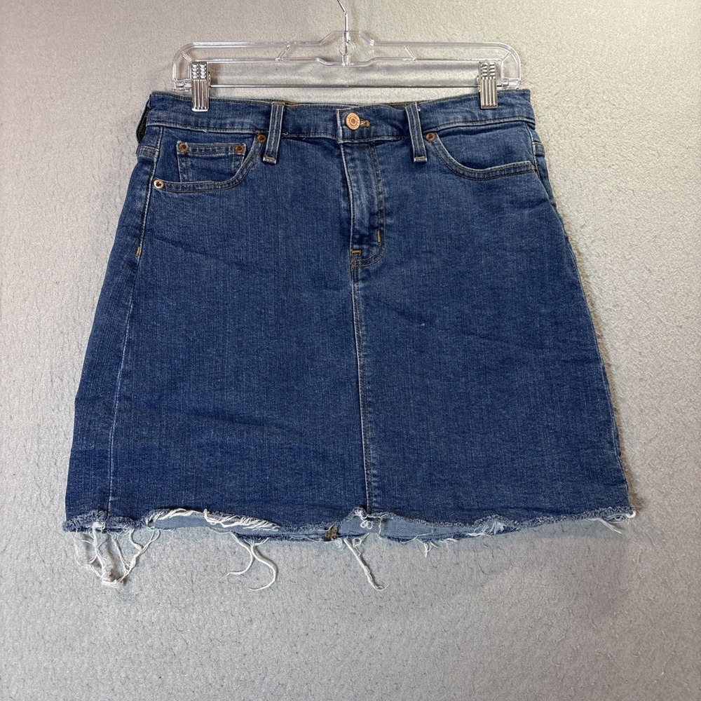 J Crew Mercantile Size 2 Blue Denim Cotton Raw Hem Straight‎ Mini Skirt